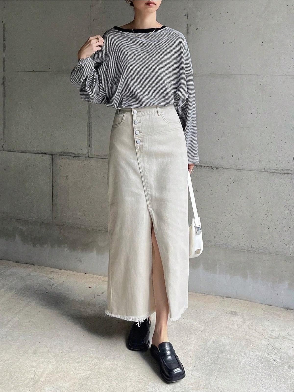 GRECIILOOKS Women's High Waist White Denim Skirt with Front Slit – Long Maxi Jean Skirt Casual Fashion – Stylish Denim Skirts for Women
