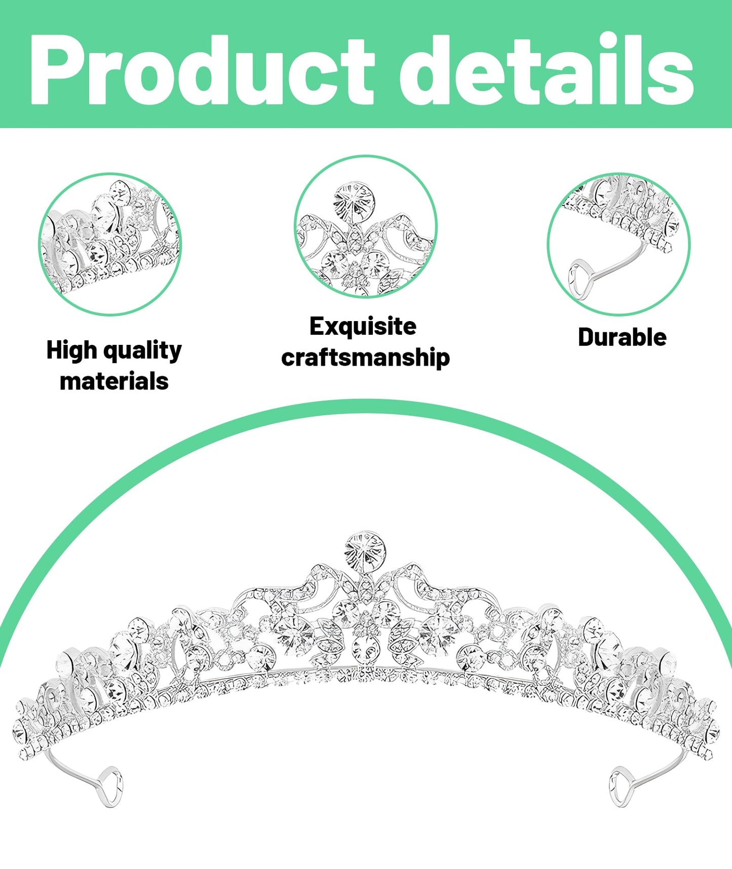 Tiara for Women Wedding, Crown for Women Queen, Elegant Rhinestone Headpiece for Brides, Prom, Parties, Cosplay, Birthday Crowns for Girls