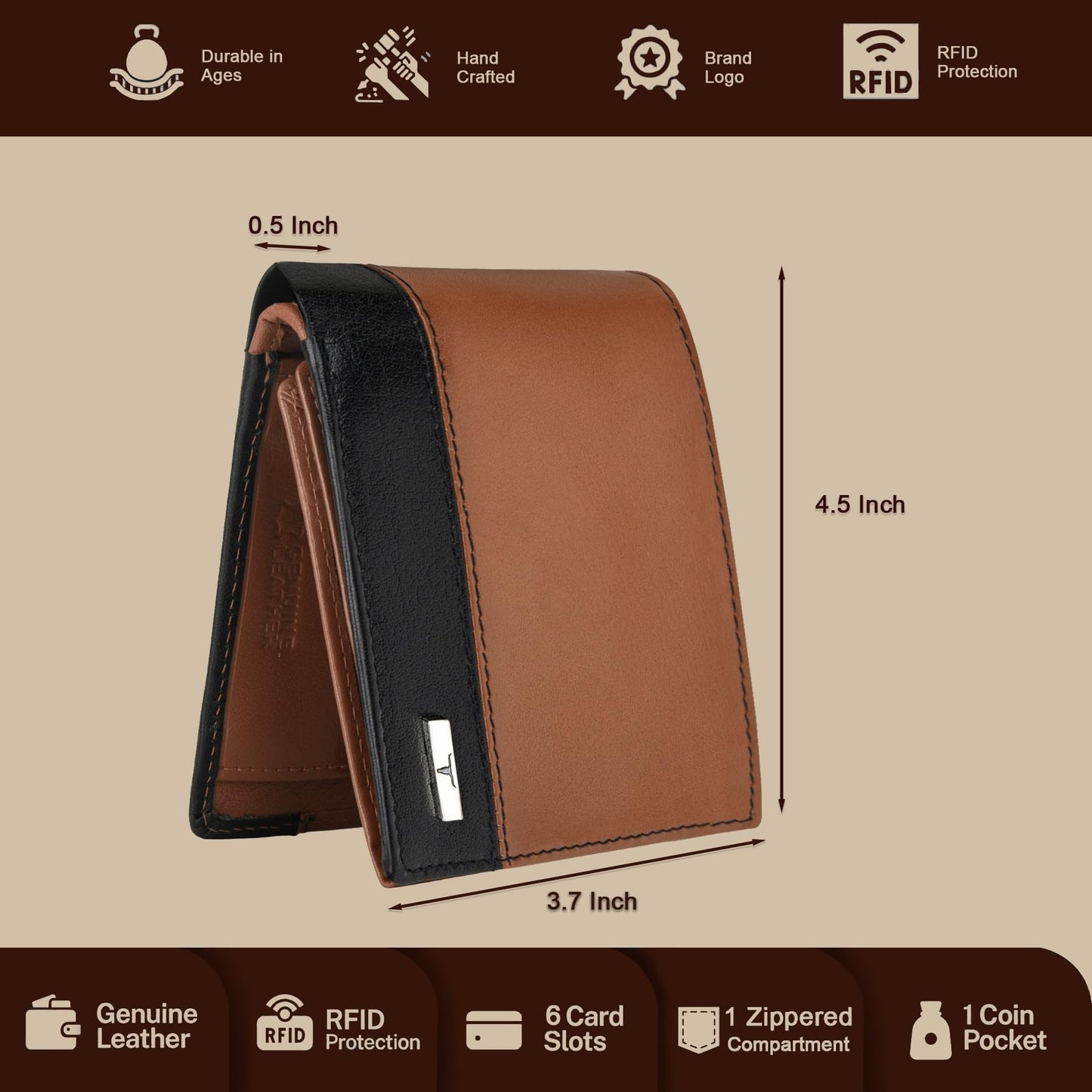 URBAN FOREST Seattle Cognac/Black Leather Wallet for Men