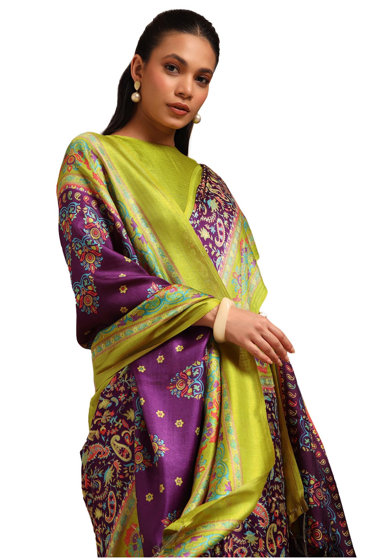 Soch Womens Purple Pashmina Paisley Print Saree