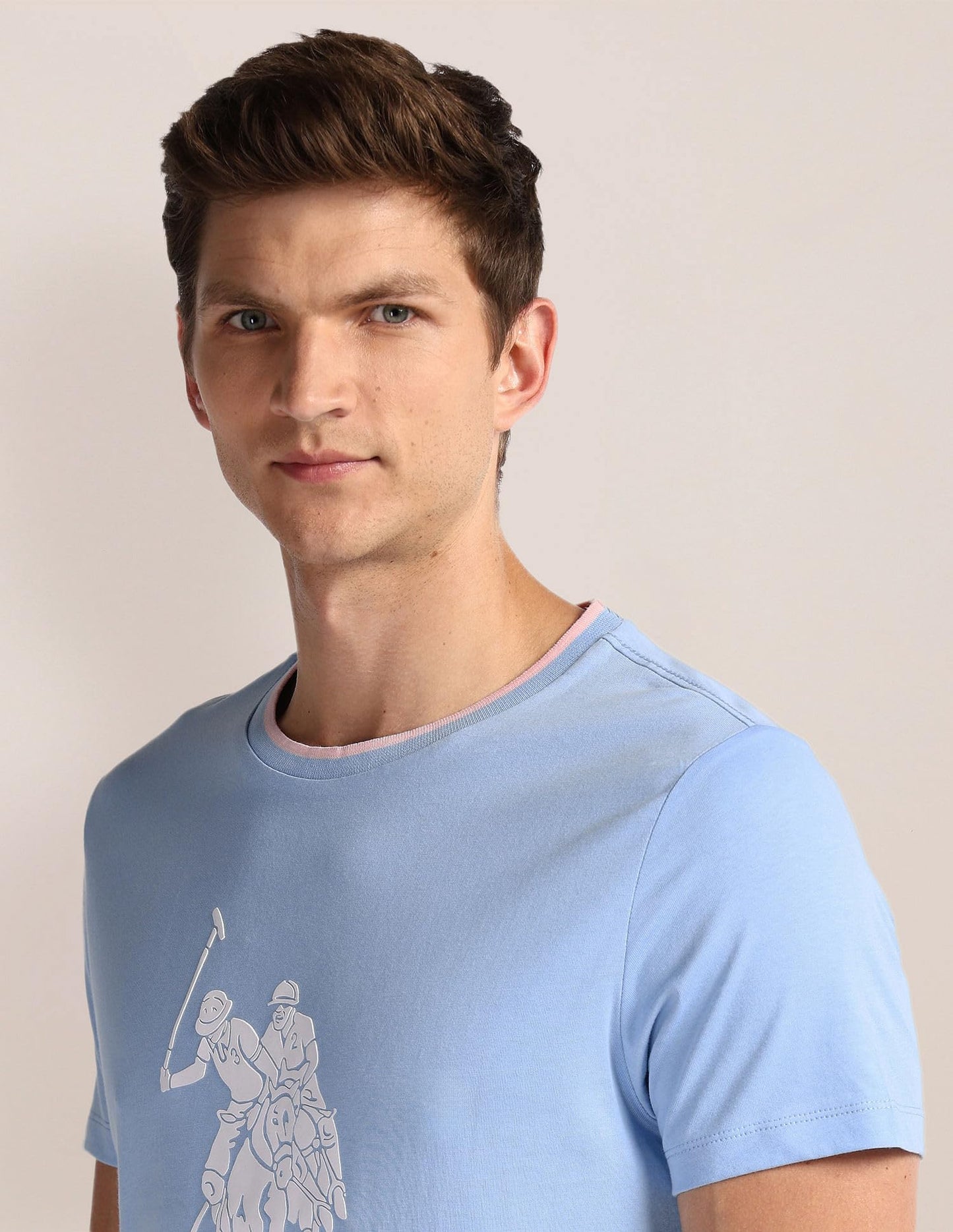 U.S. POLO ASSN. Brand Printed Cotton T-Shirts for Men - Slim Fit, Half Sleeves Mens Casual T Shirts Blue