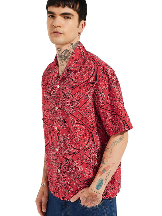 Max URB_N Men Relaxed Fit Bandana Print Shirt(Red_XL)