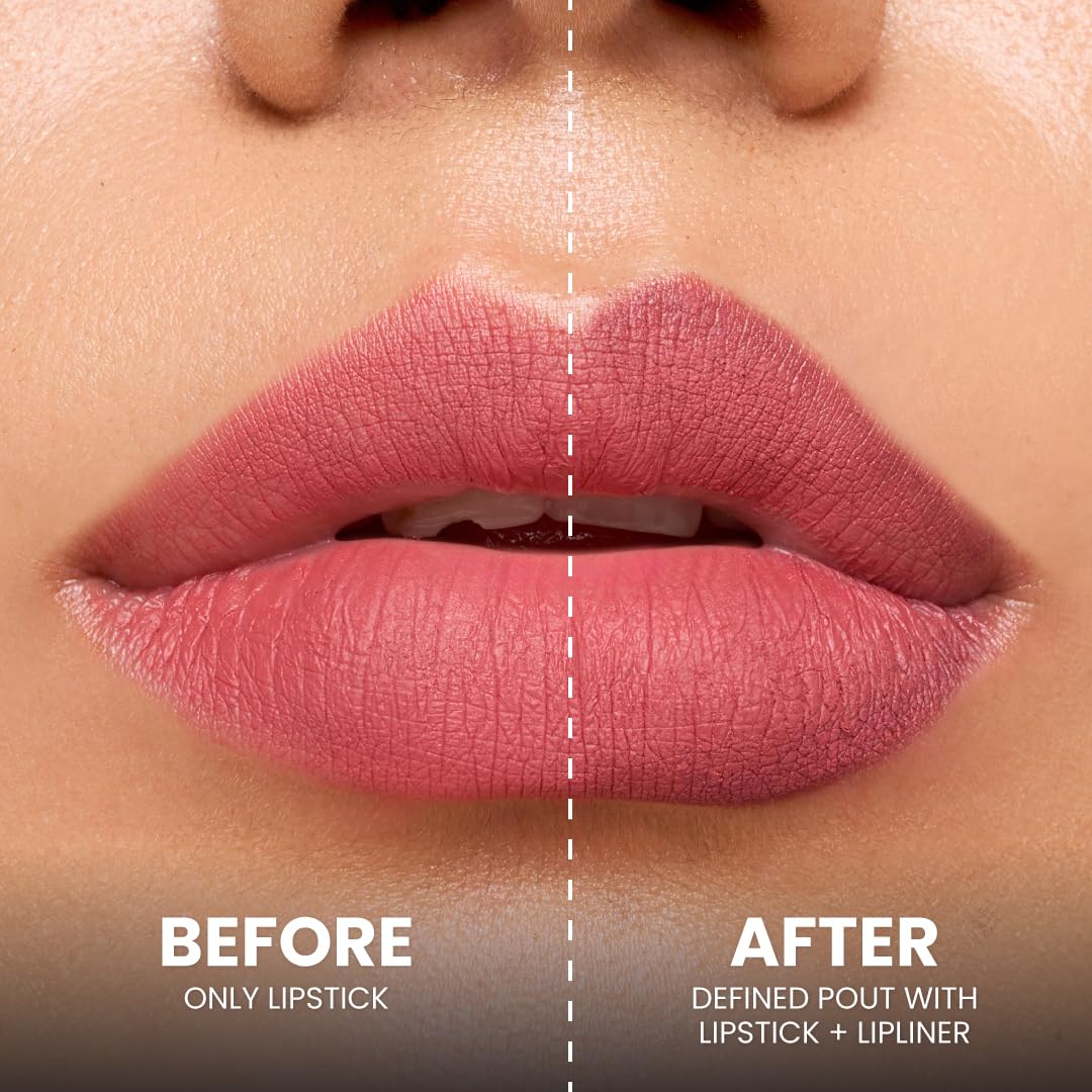 Typsy Beauty Twist & Pout Lipstick & Lip Liner I Lipstick with Matching Liner for Defined Lips I Fresh Princess | Matte Finish & Contoured Lip Effect I Rose Pink | Paraben Free | 0.75 + 0.16g