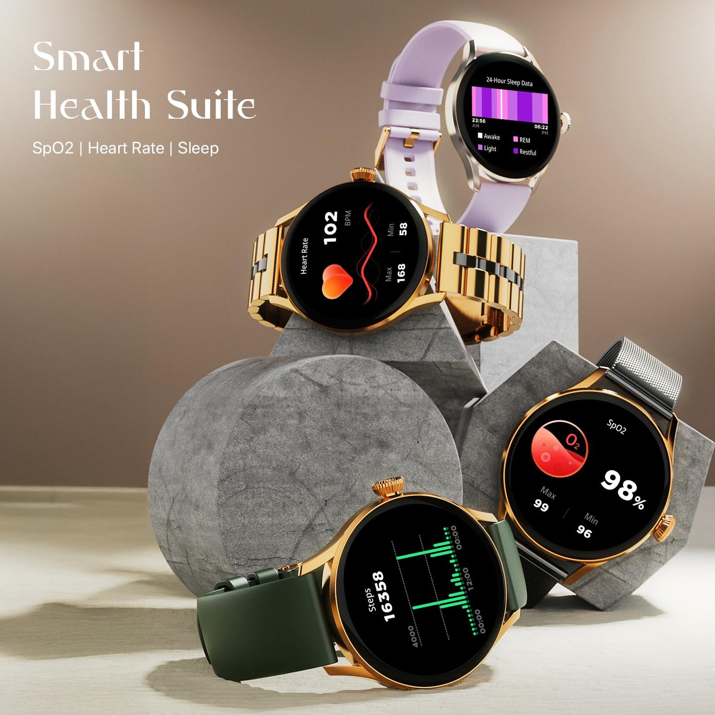 Fire-Boltt Glitz Women Smart Watch with 1.19” AMOLED Display, Bluetooth Calling, Rotating Crown, Always On Display, 1000 Nits Brightness, IP68 Waterproof Ivory Pearl