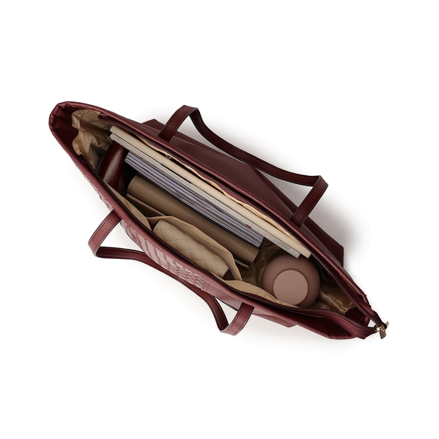 Fastrack Textured Quilted Weaving Tote Bag For Women | Fits Upto 15" Laptop | Trendy Faux Leather Tote With Zip Closure and Comfy Shoulder Straps | Spacious Handbag With Inner Pockets