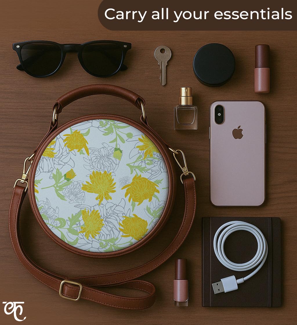 Kalankit Round Sling For Women | Girls Crossbody Bags | Side Bags With Adjustable Strap | Travel Box Sling Bags | Flower Garden