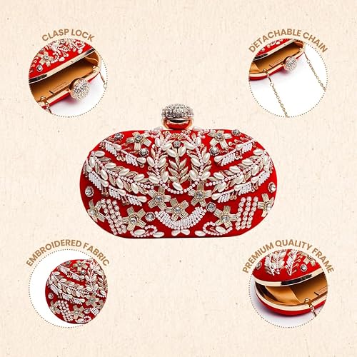 THE TAN CLAN Elizah Zarozi Hand Embroidered Clutches for Women Purses Luxury Evening Handbags for Ladies
