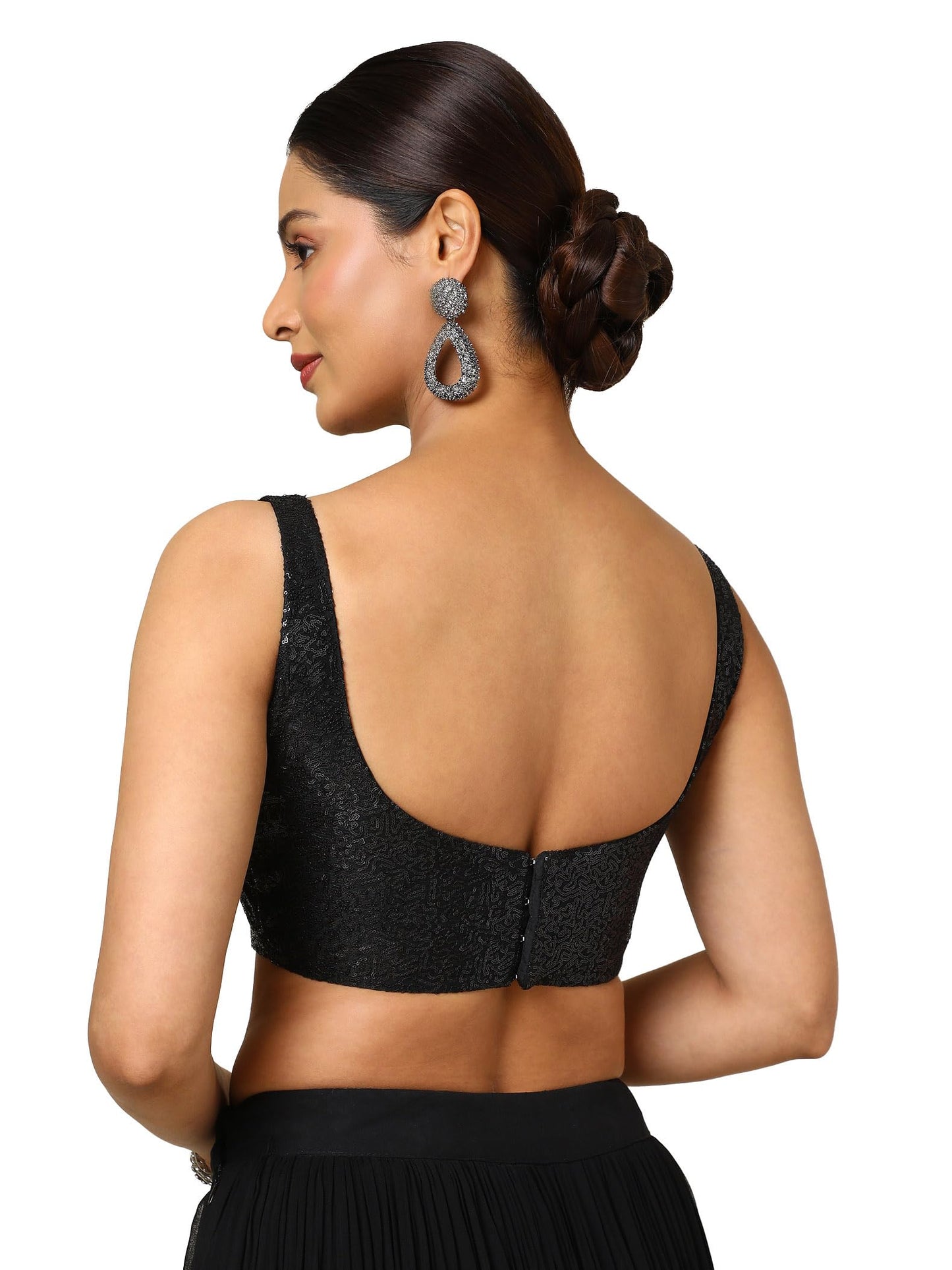 Soch Womens Black Embellished Georgette Padded Blouse with Sequins