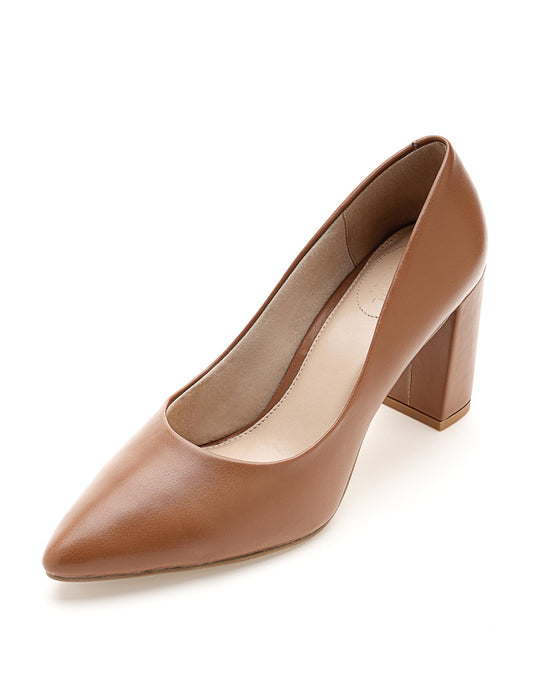 Symbol Premium Women's Block Heel Tan Pumps_5 UK (AZ-SPW-FTW-PU03)
