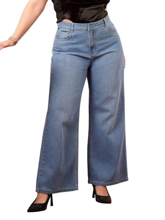 Miss Chase A+ Women's Wide Leg High Rise Regular-Length Stretchable Denim Jeans (APSS23DEN12-53-890-38, Spinel Blue, 38)