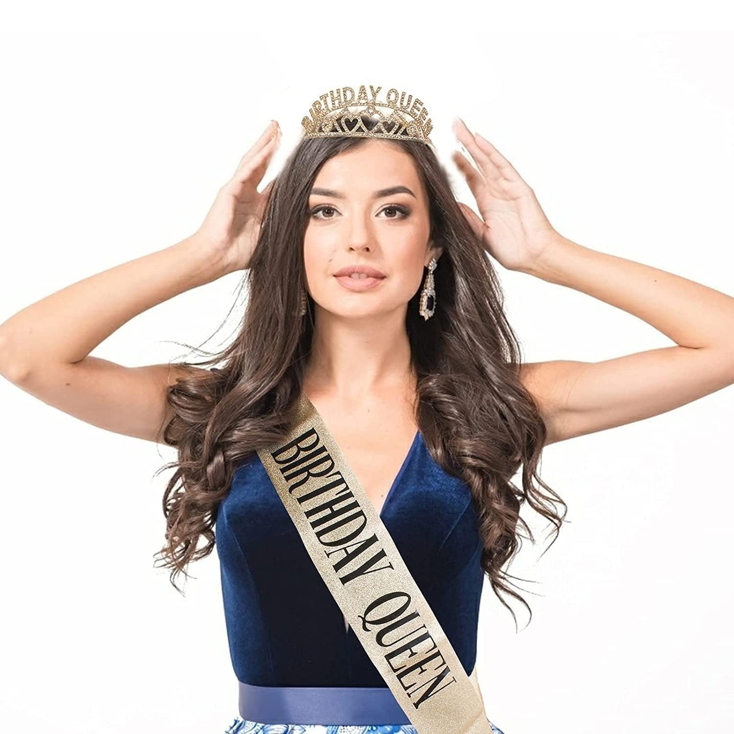 Shining Diva Fashion Latest Birthday Sash and Crown for Girls Birthday Decorations Items Gifts for Girls Women Kids Sister Best Friend 10, 15, 16, 12, 18, 20 years Teenager (Gold) (15418hb)