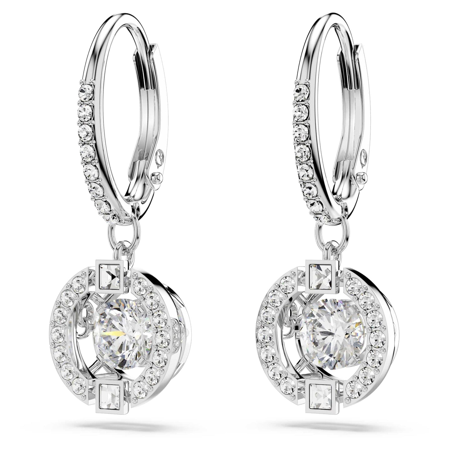 Swarovski Una drop earrings, Round cut, White, Rhodium plated