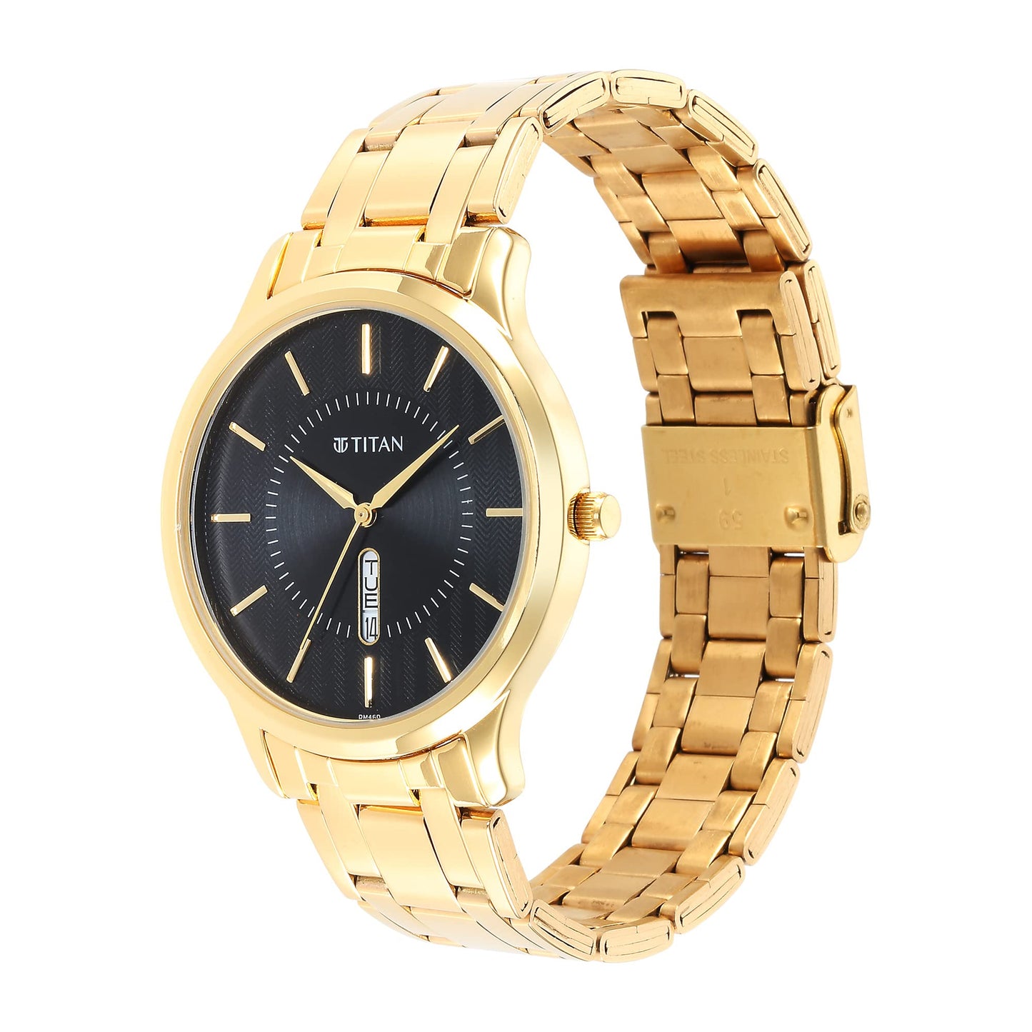 Titan Quartz Analog with Day and Date Black Dial Stainless Steel Strap Watch for Men-NS1825YM02