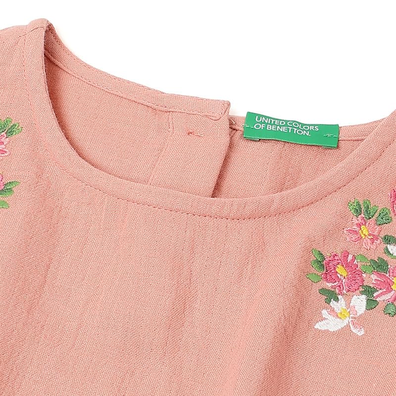 United Colors of Benetton Regular Fit Round Neck Embroidered Cheesecloth Top