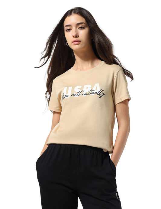 U.S. POLO ASSN. Women's Regular Fit T-Shirt (UWAW25TSH316_Cream