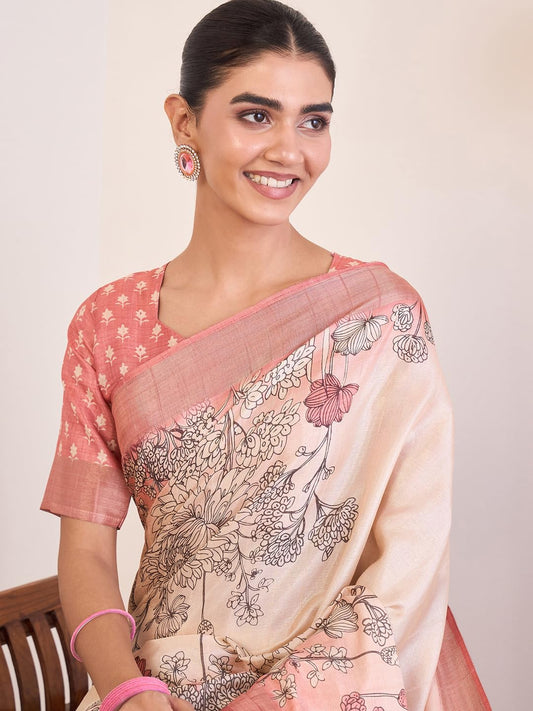 AKHILAM Women's Satin Silk Ethnic Motif Printed Saree With Unstitched Blouse Piece (ZARIKA201_HS_Parent)