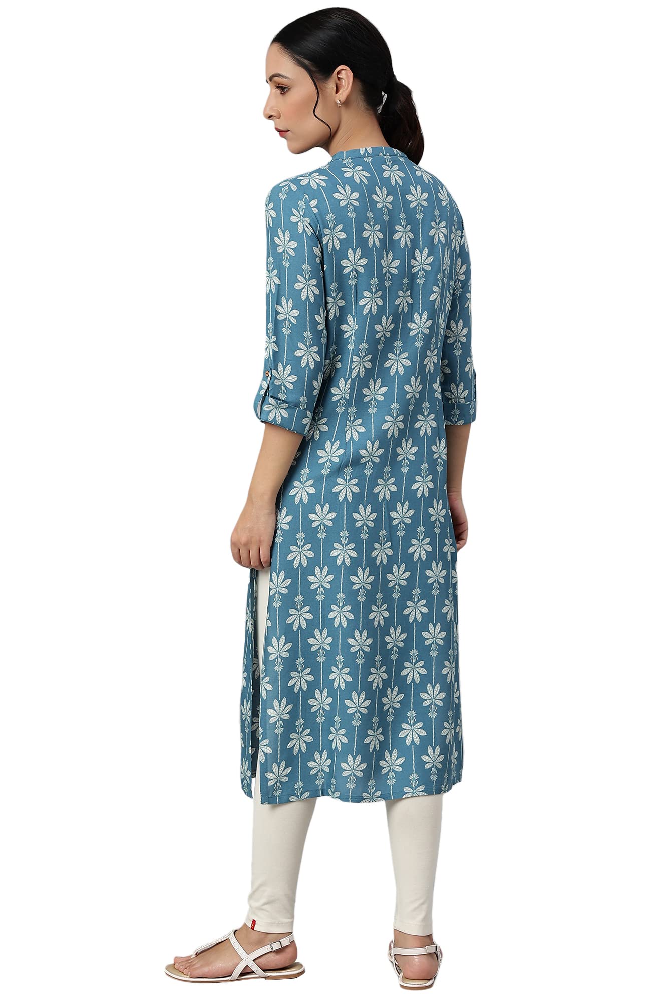 W for Woman Blue Rayon Button Down Kurta