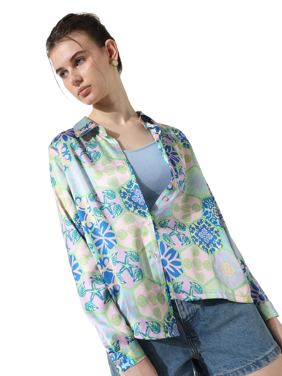 ONLY Women Printed Polyester Regular Fit Multicolor Shirt