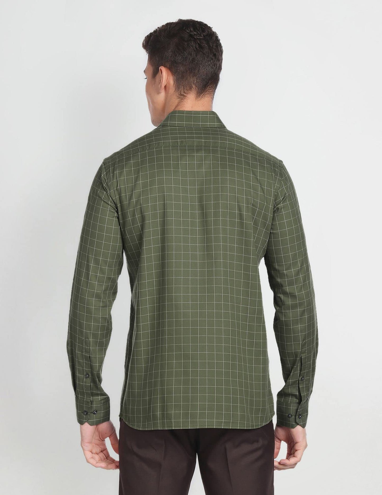 Arrow Men's Checkered Full Sleeve Slim Fit Cutaway Collar Cotton Formal Shirt (ARADOSH1244_Dark Green_40)