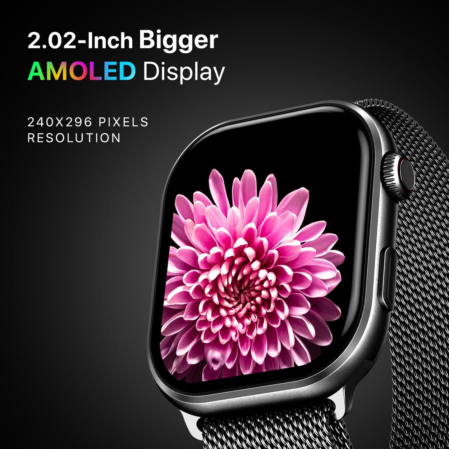 Fire-Boltt Brillia Pro Smart Watch with 51.3mm (2.02 inch) AMOLED Display, Bluetooth Calling, SpO2, Heart Rate Monitoring, 120+ Sports Modes, IP67 Waterproof, Long Battery Life (Black Mesh)