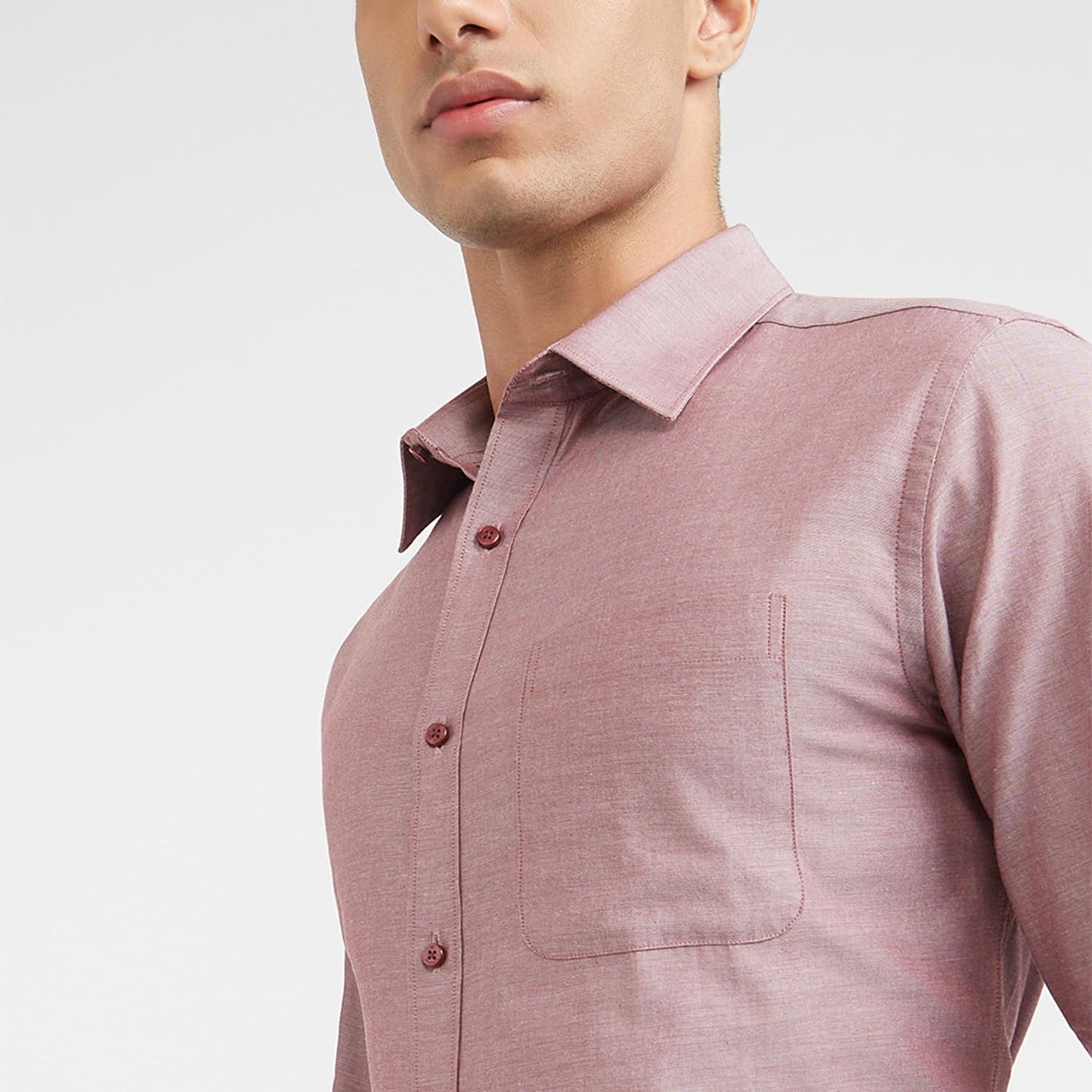 Raymond Men Slim Fit Solid Pattern Pure Cotton Semi Cutaway Collar Full Sleeve Formal Shirt (Size: 39)-RMSX12950-R6 Red