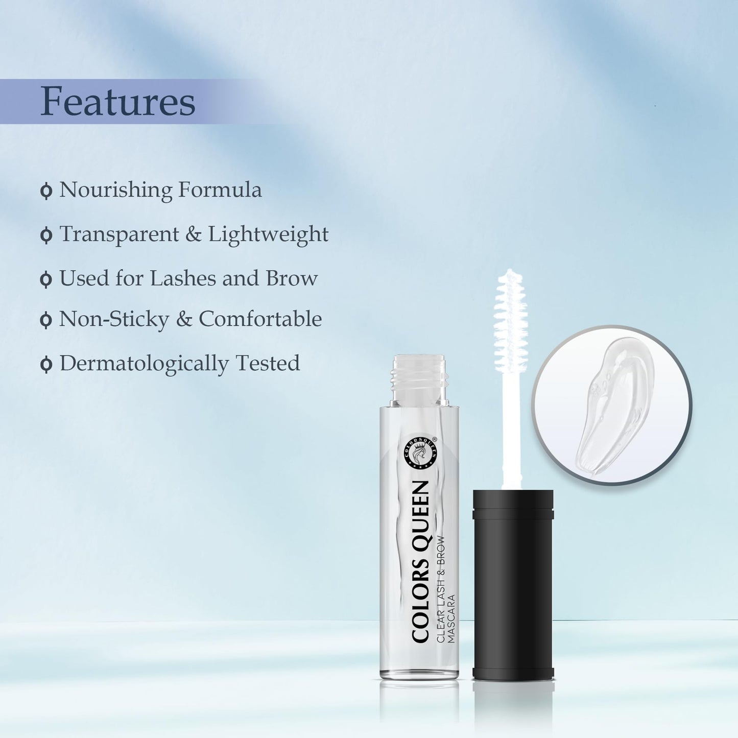 Colors Queen Clear Lash & Brow Mascara – 7ml | Waterproof & Long Lasting Clear Eye Brow Enhancer, Eye Brow Set Gel & Shaper, Transparent Mascara for Women Enriched with Vitamin E