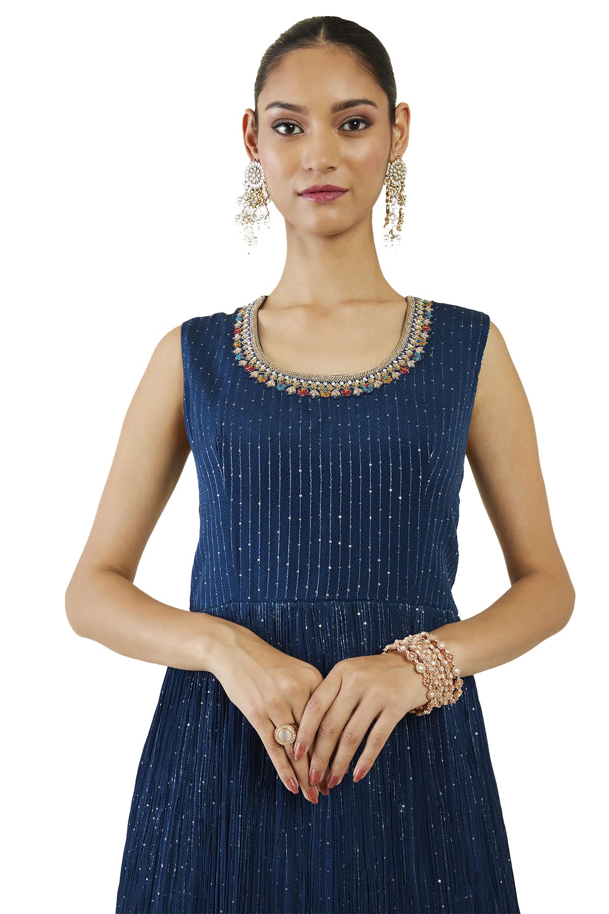 Soch Women Dark Blue Georgette Embroidered Gown (Dark Blue_XL)