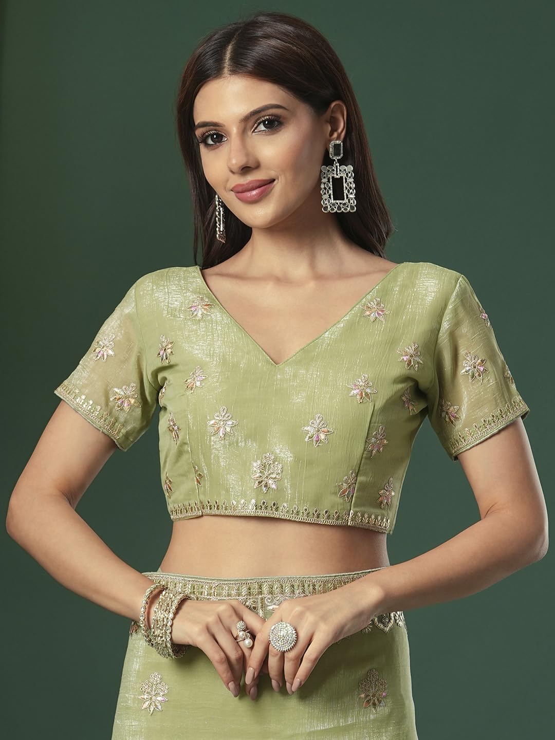 SAREE MALL Women's Light Green Satin Silk Embroidered Saree With Unstitched Blouse (KRIYNS5001_KH)