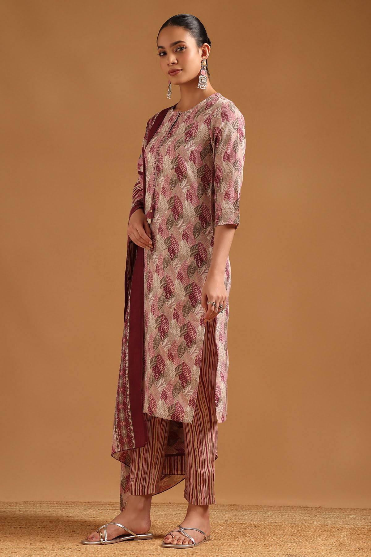 Soch Womens Multi Linen Blend Botanical Salwar Suit With Mirror