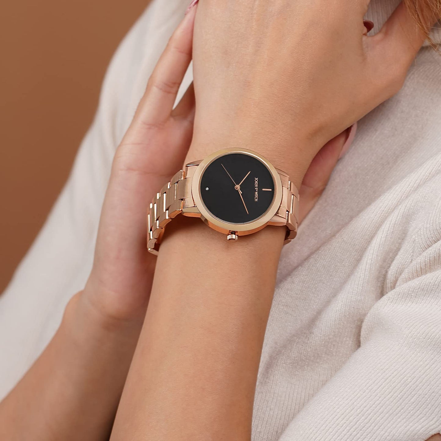 Joker & Witch Midnight Black Dial Rose Gold Stainless Steel Analogue Watch for Women