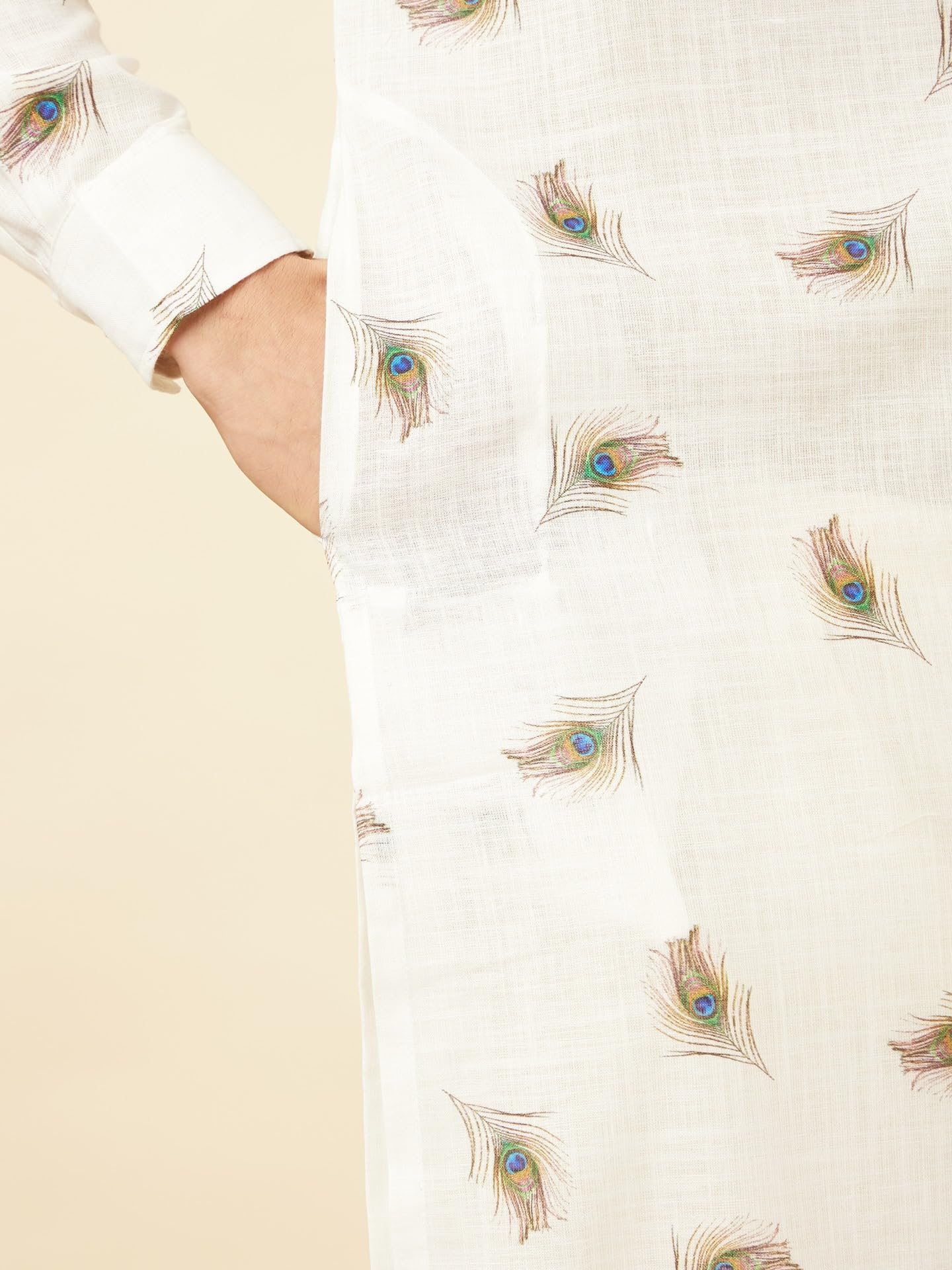 Manyavar Mens White Blended Cotton Kurtas