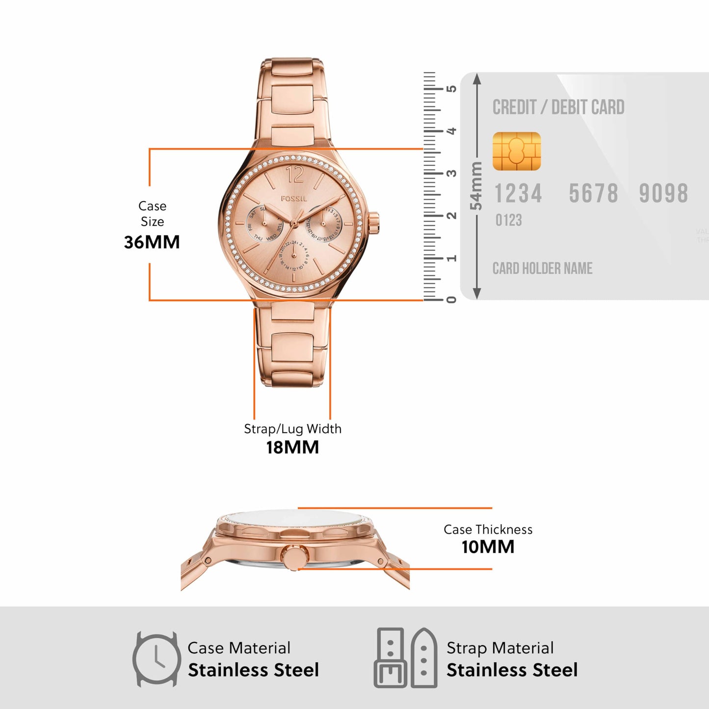 Fossil Eevie Analog Rose Gold Dial and Band Women's Stainless Steel Watch-BQ3721