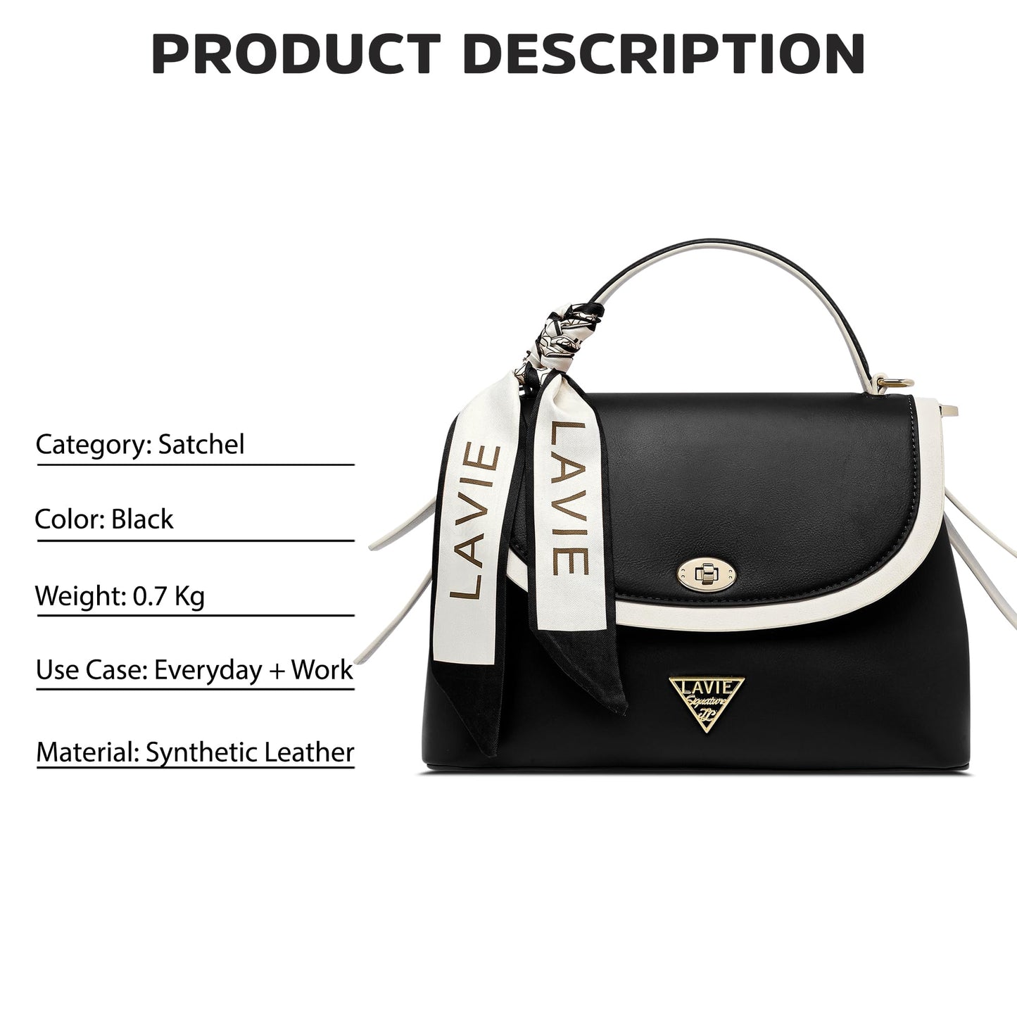 Lavie Signature Women's Plano 2C Flap Satchel Handbag for Women|Satchel Bag for Work|Ladies purse|Stylish Shoulder Bag|Gift For Women