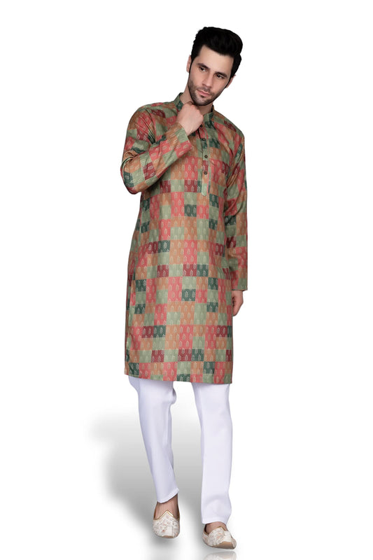 Ethluxis Men's Cotton Blend Printed Kurta Set (38, Multi)