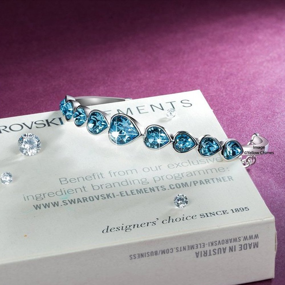 Yellow Chimes Valentine Gift for Girls Bracelet for Women A5 High Grade Blue Crystal Bracelets for Women | Valentine Special Heart Bracelet for Girls | Birthday Anniversary Gift For Girlfriend Wife