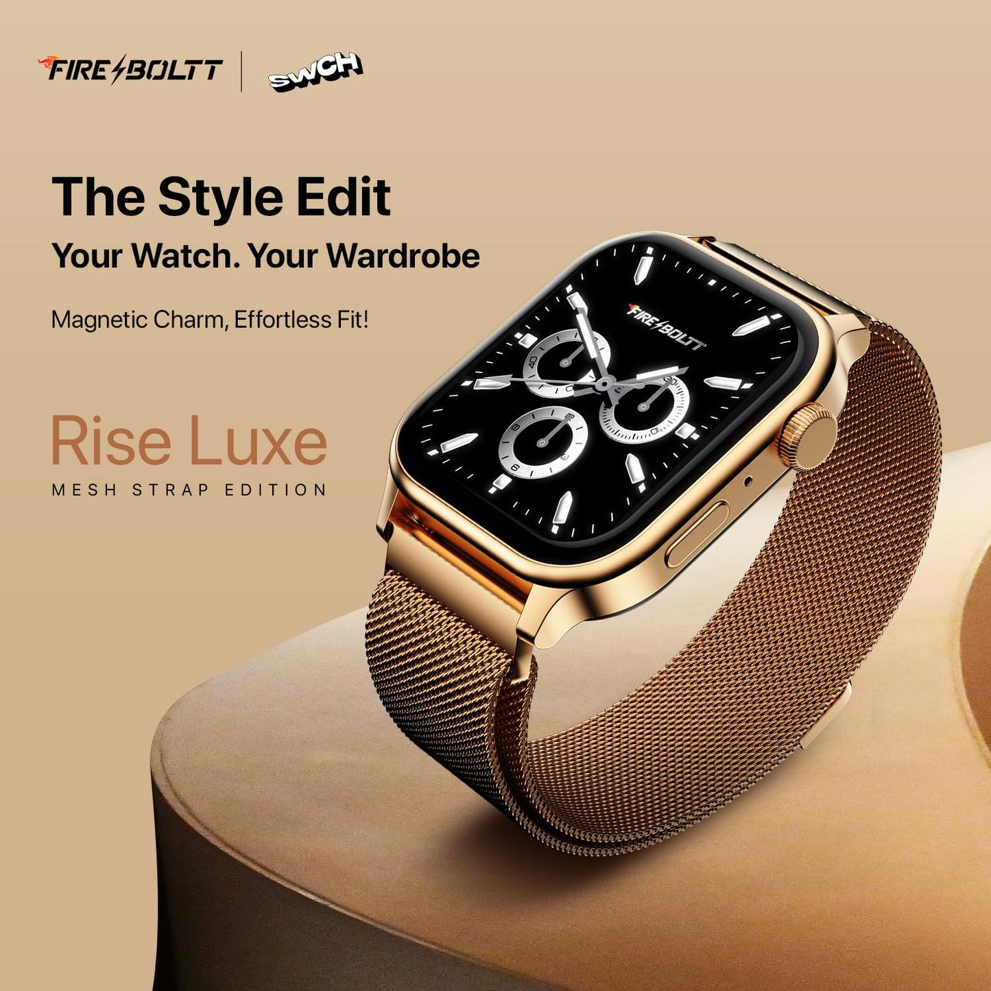 Fire-Boltt Rise Smart Watch, 1.85" HD Display, Metal Body with Bluetooth Calling, Rotating Crown, AI Voice Assistant, 120 Sports Modes, Neon UI, SpO2 & Heart Rate Monitoring (Gold Millanese)