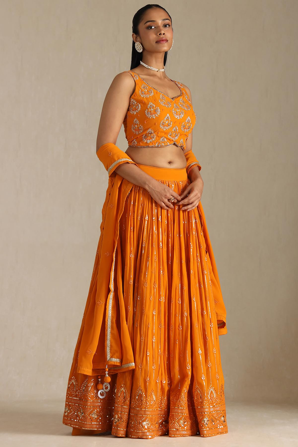 Soch Women's Georgette Lehenga Choli Set (OWS5CD21770_Orange_XL)