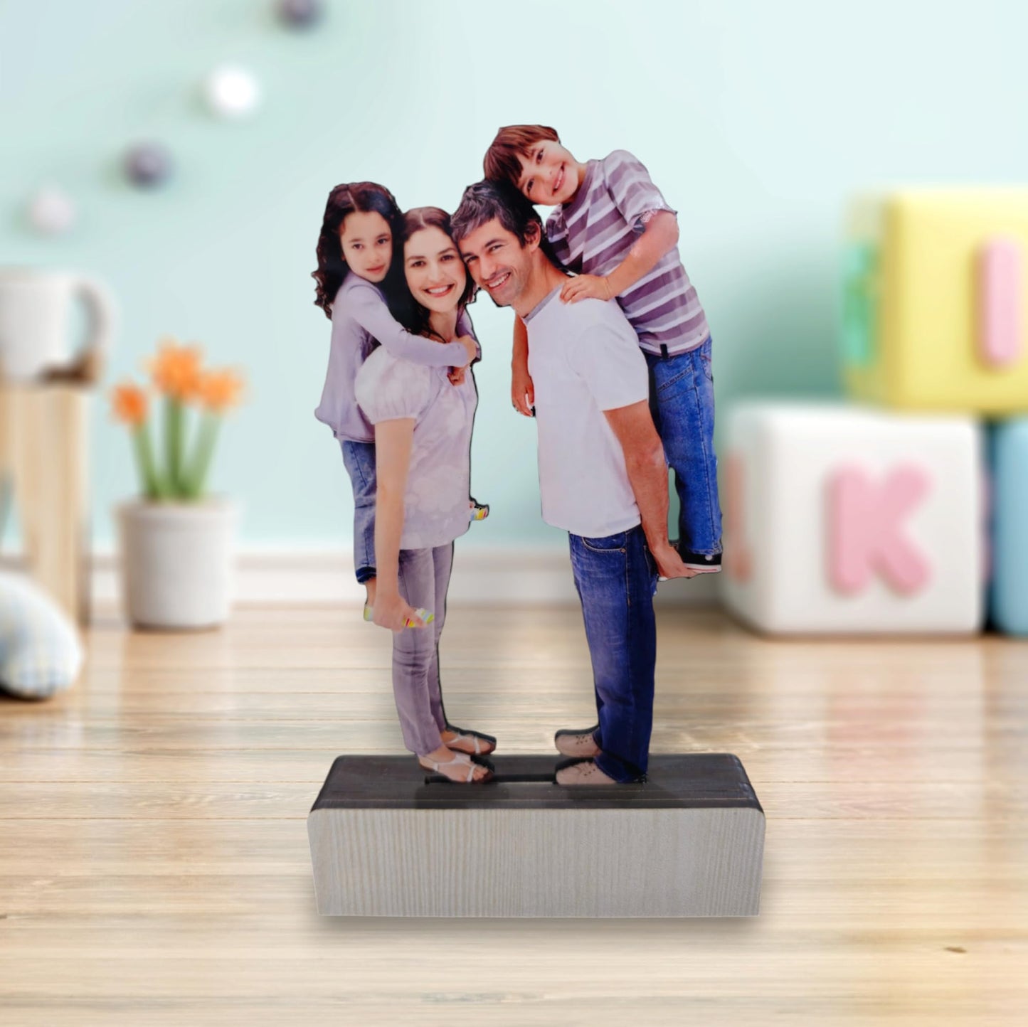 LACUM Personalized Wooden Cutout Photo Frame – Customized Picture Display with Name or Message on Heavy Base – Unique Gift for Special Occasions (Family)