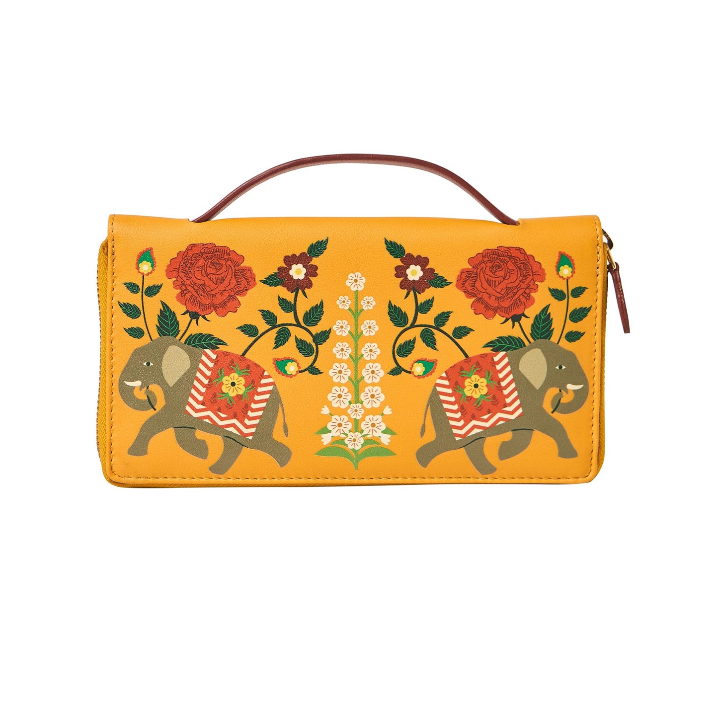 Chumbak Mustard Wallet for Women, Zipper Closure, Top Handle, Palace Memoirs Collection, Stylish Designer Handbag Purse Wallet Sling Tote, Everyday Casual Ethnic Travel Office Use