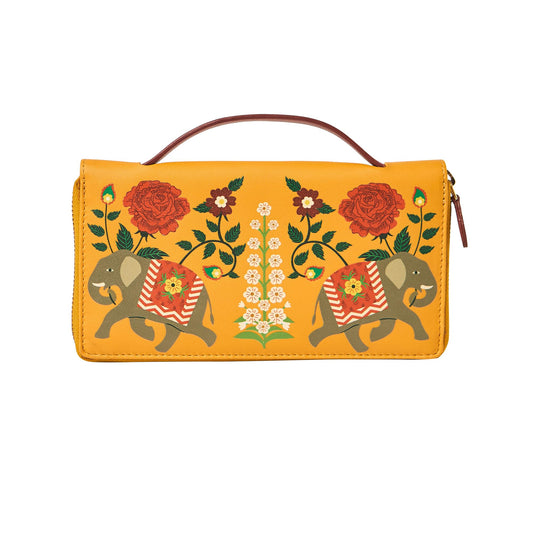 Chumbak Mustard Wallet for Women, Zipper Closure, Top Handle, Palace Memoirs Collection, Stylish Designer Handbag Purse Wallet Sling Tote, Everyday Casual Ethnic Travel Office Use