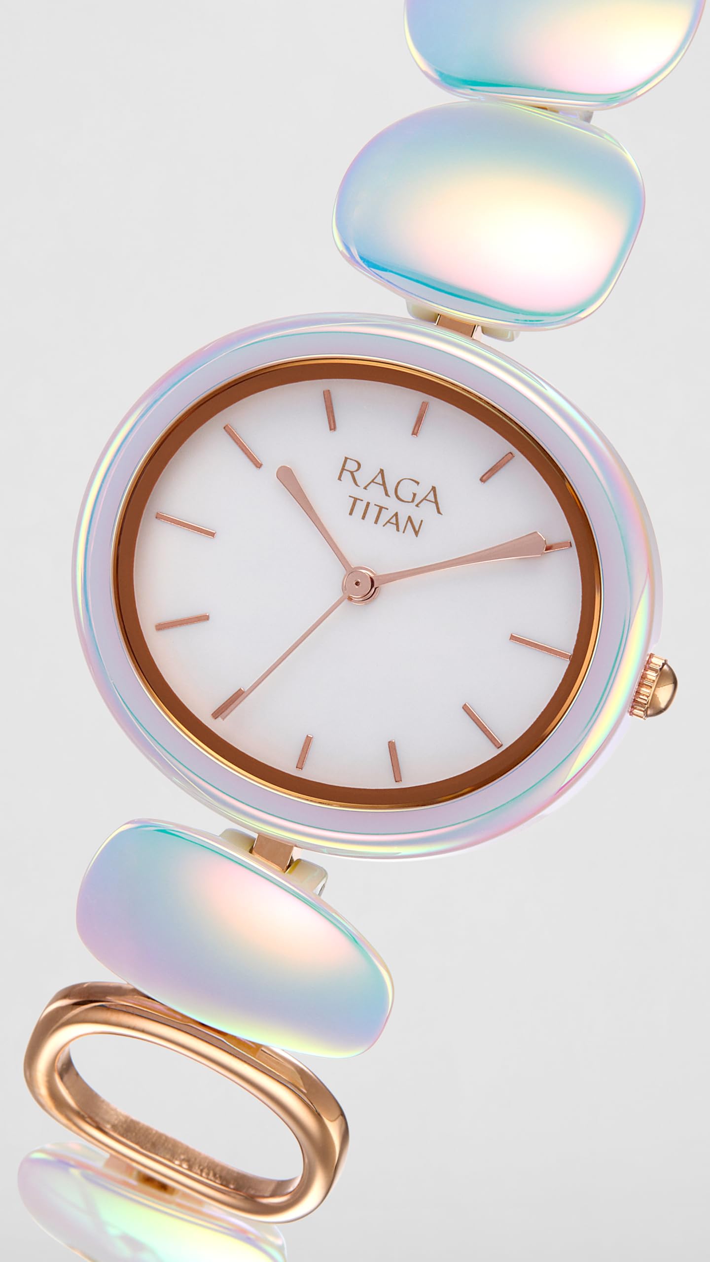 Titan Raga Ceramics Update Quartz Analog MOP Dial with Brass Strap Watch for Women