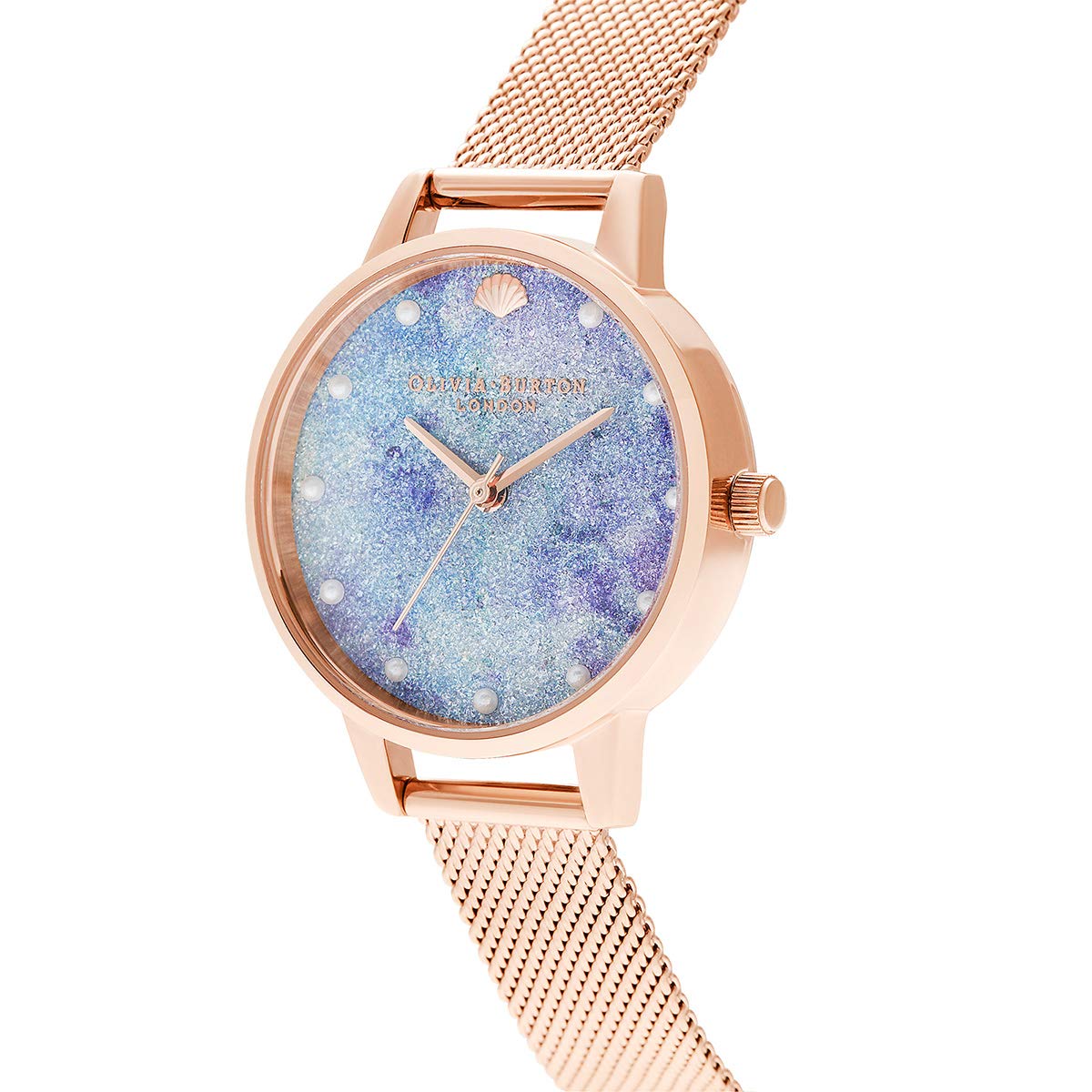 Olivia burton Under The Sea Quartz Crystal Lilac Aqua Glitter Fake Pearl Shell Stud Dial for Women's Watch - OB16US44