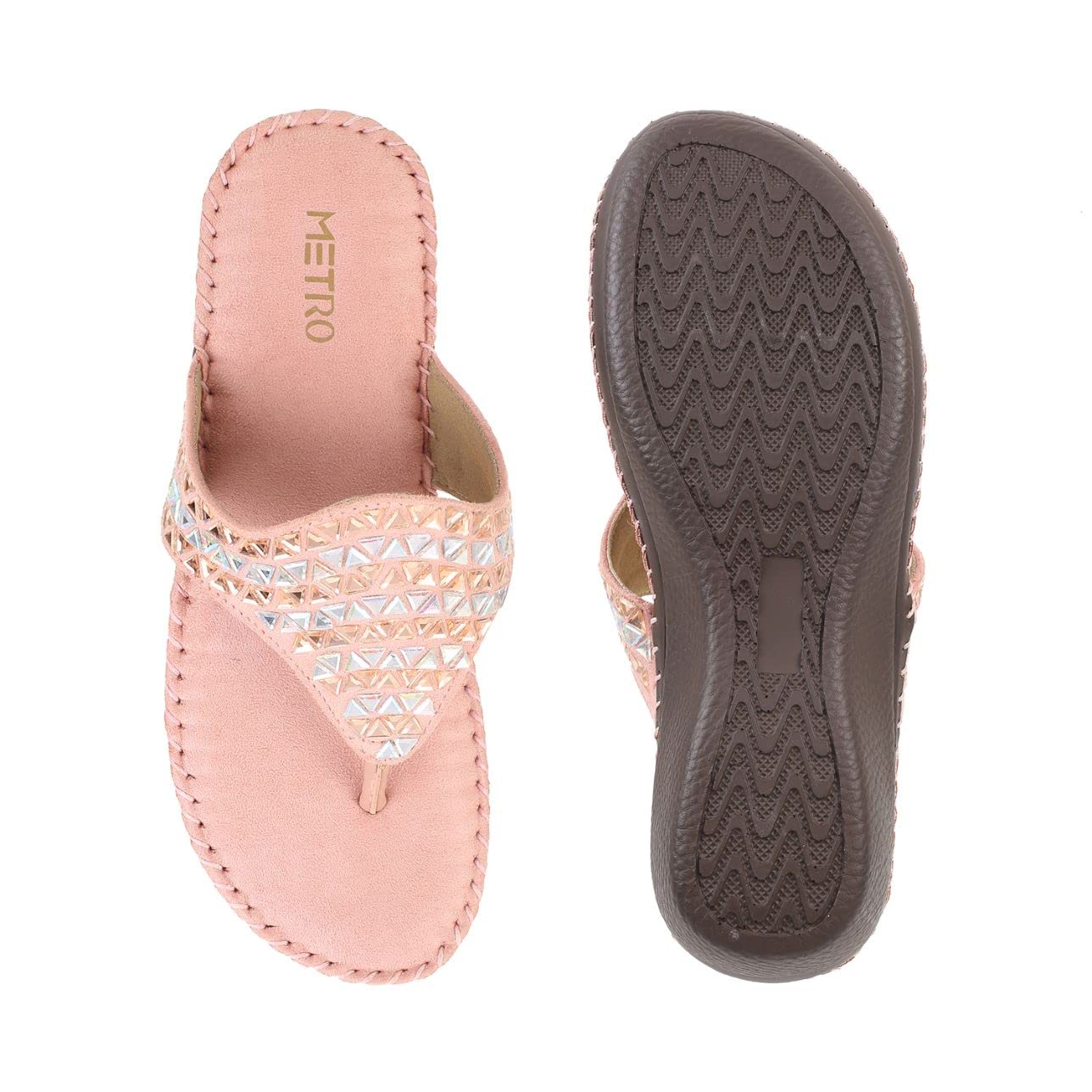 Metro Women's Pink Embellished Faux Leather Comfy Fashion Sandals