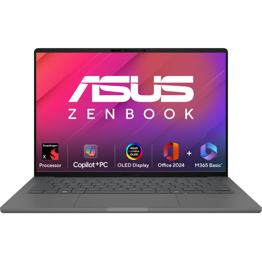 ASUS Zenbook A14,Snapdragon X,Copilot+ AI PC(Qualcomm Adreno iGPU/45TOPS/16GB/512GB/FHD+/14"/Backlit Keyboard/70WHr/Windows 11/M365 Basic(1Year)*/Office Home 2024/Iceland Gray/0.98 kg)UX3407QA-QD259WS