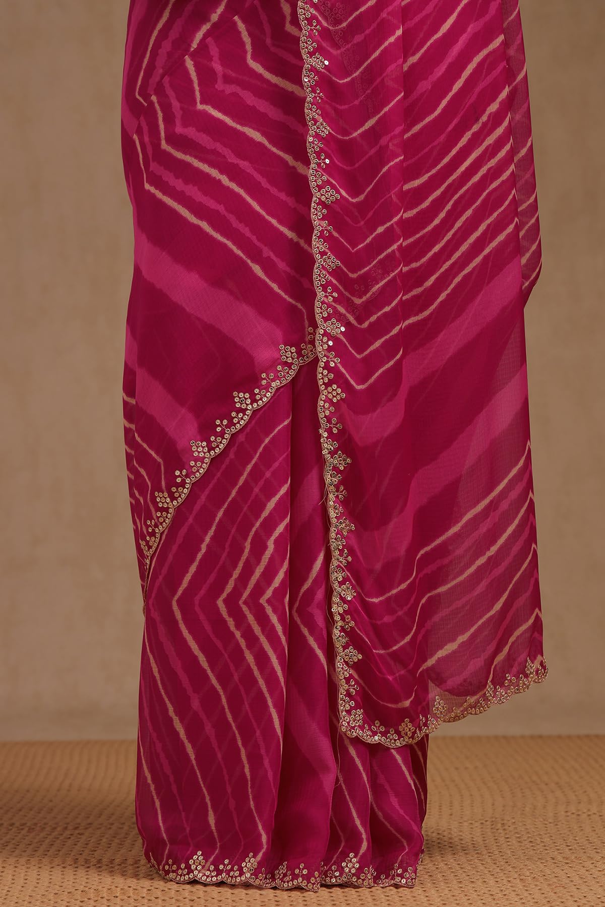 Soch Womens Fuchsia Georgette Leheriya Print Saree With Sequins