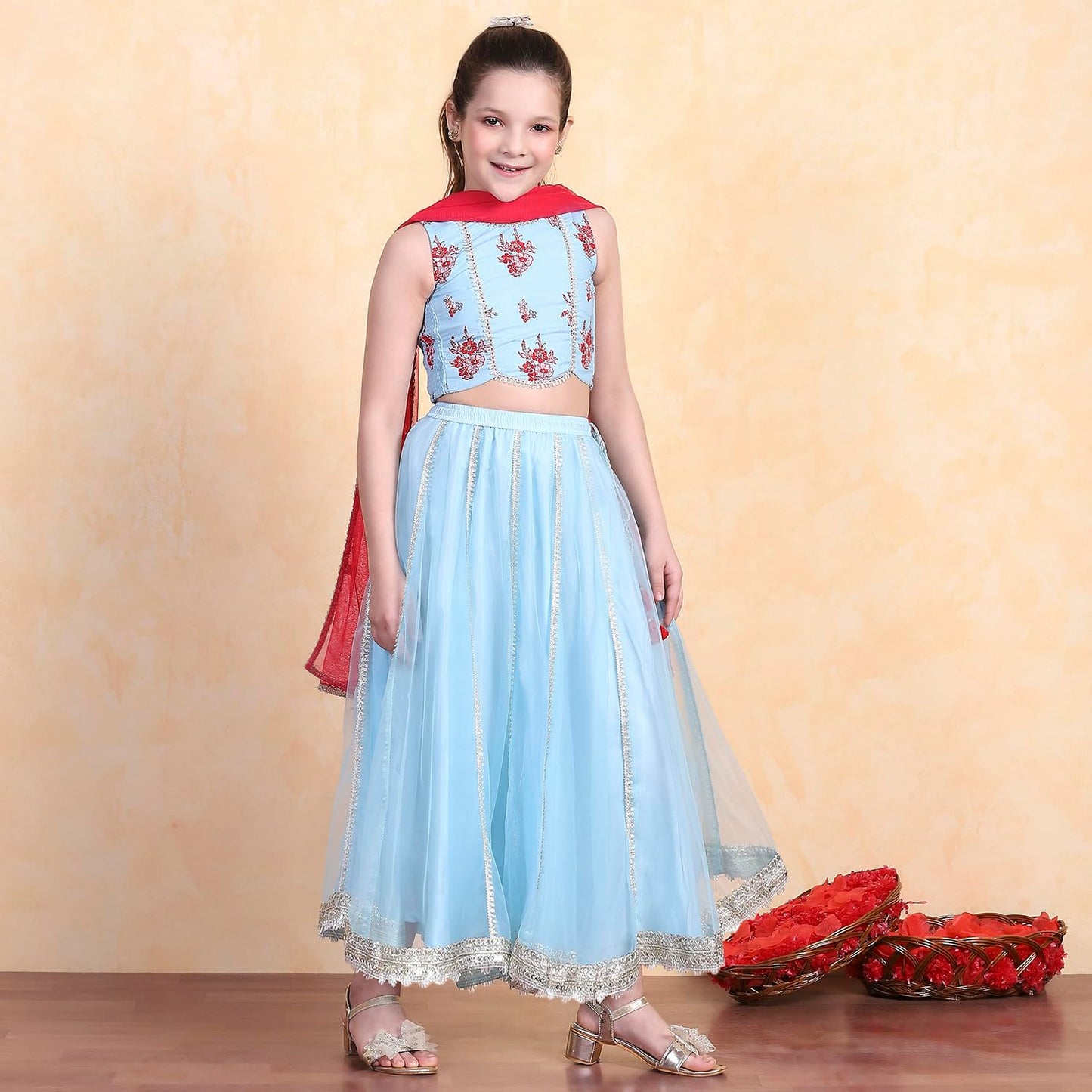 Biba Girl's Cotton Lehenga Set (KWPAISLEY6400SS25SKBLU_Sky Blue_2-3 Year)