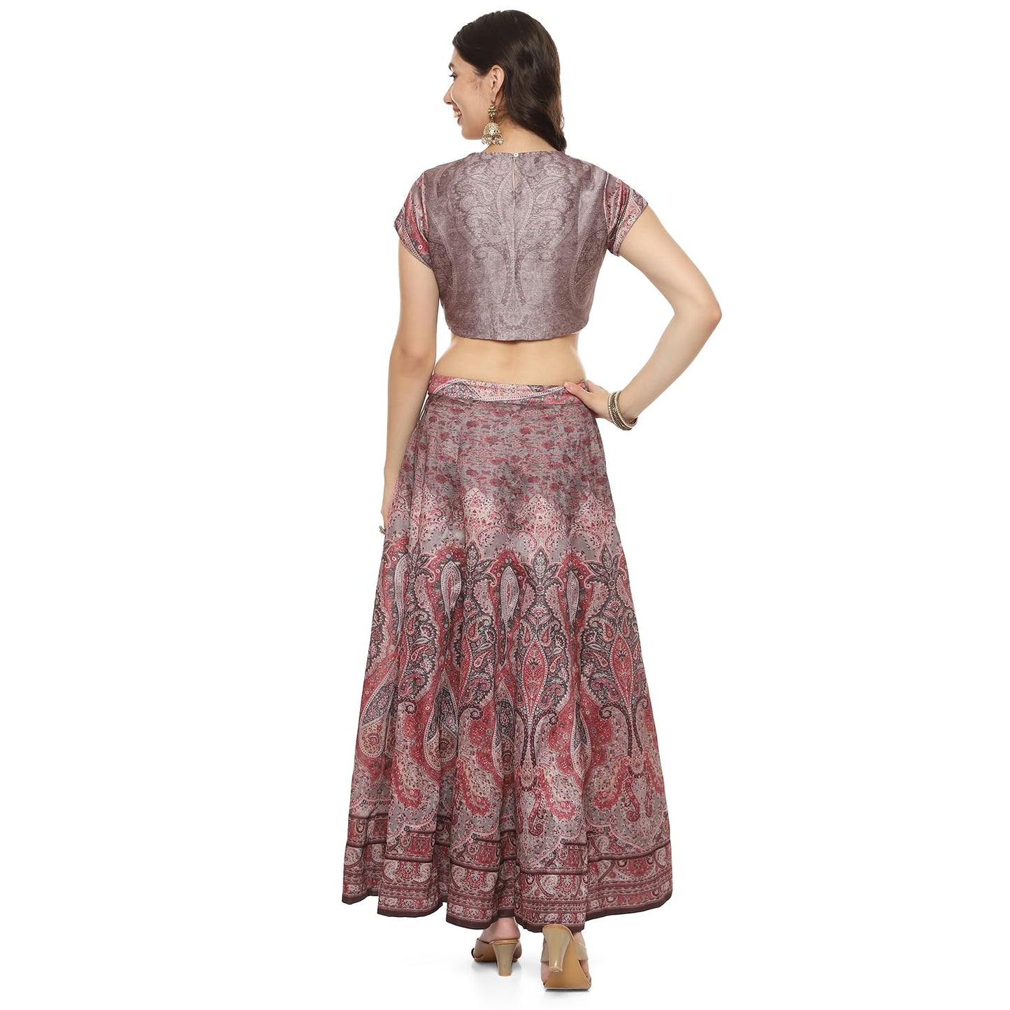 BIBA Women Printed Cotton Blend Readymade Lehenga Set (Skirt Se2190_Coffee_40)