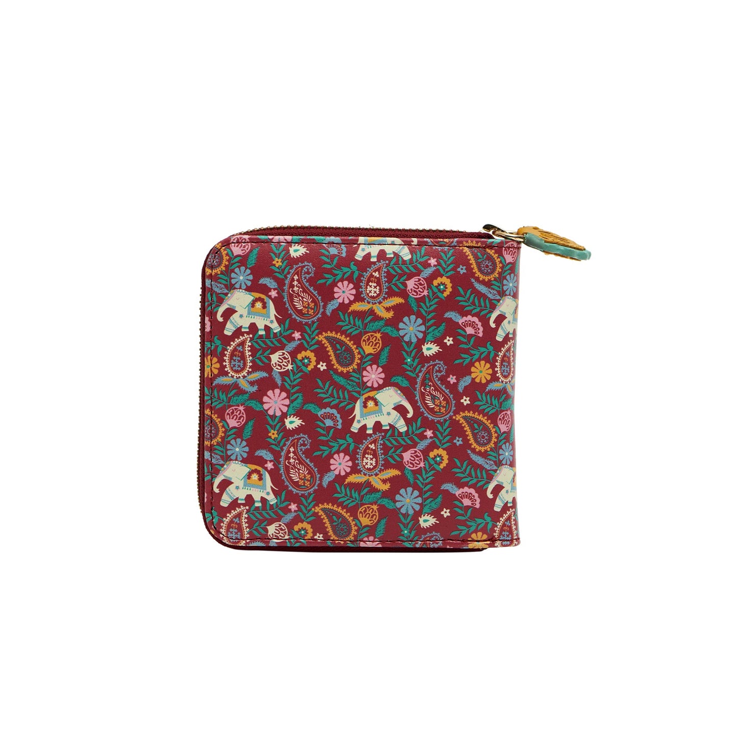 Chumbak Women’s Wallet – Paisley Blossoms Collection, Vegan Leather Square Wallet with Coin Pouch, Zipper Closure & Card Slots – Maroon Stylish Purse