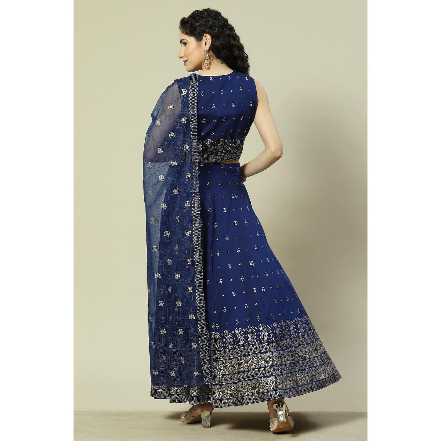 Rangriti Women Indigo Cotton Blend Woven Straight Lehenga Choli Set_36