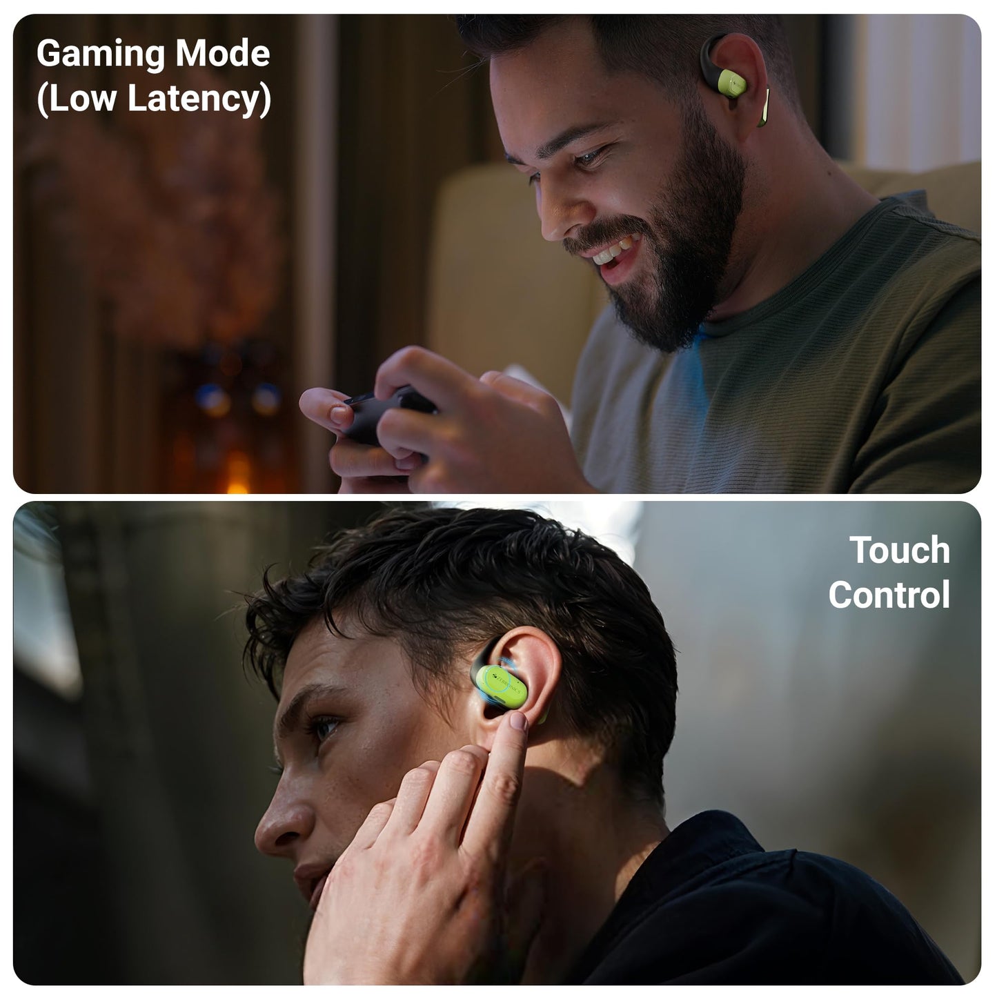 ZEBRONICS PODS O, Wireless Open-Ear Earbuds, OWS, 40 Hrs Backup, Neodymium Drivers, Ultra Comfort Fit, Quad MIC ENC, Rapid Charging, Bluetooth, Dual Pairing, Flash Connect, Low Latency Gaming (Green)